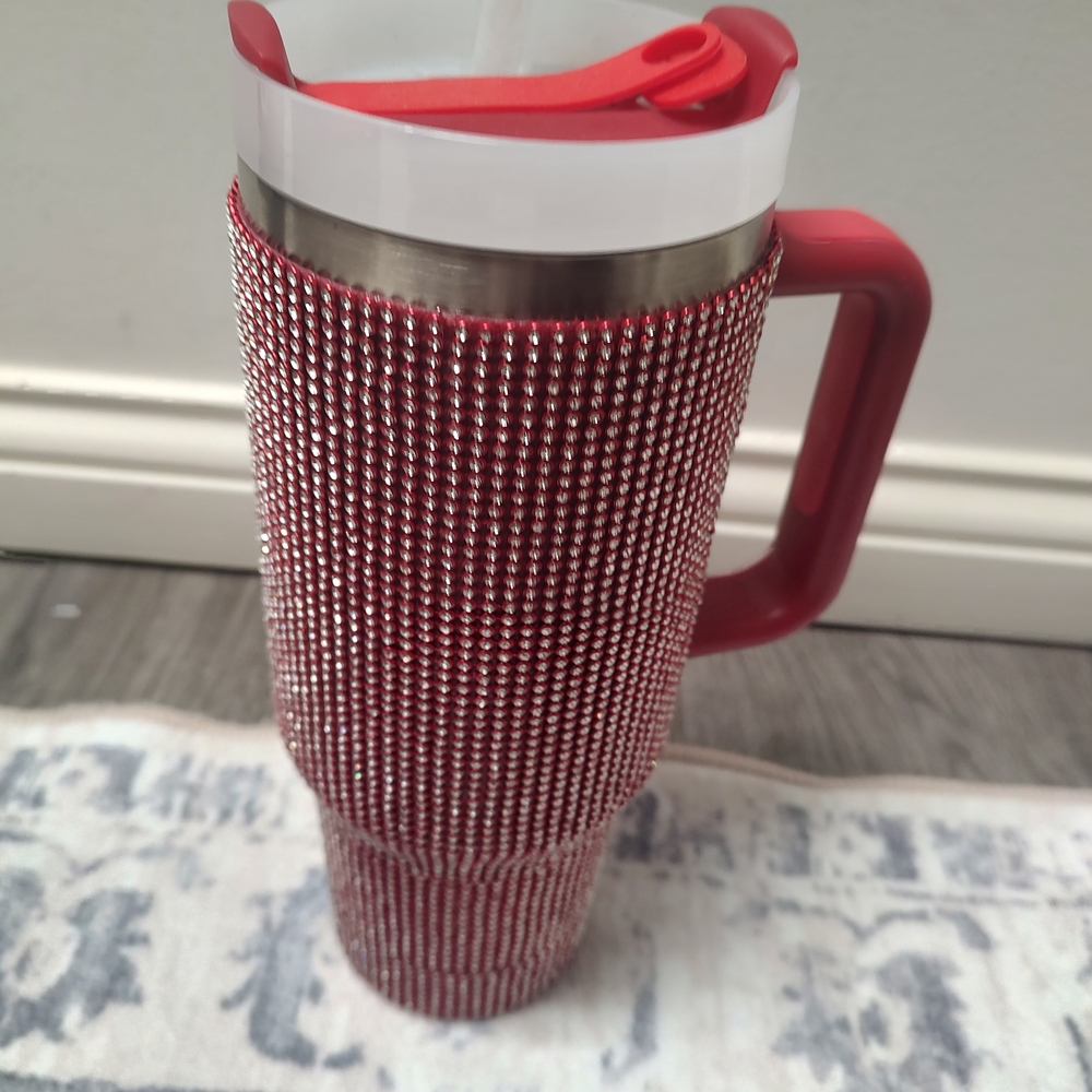 Red Rhinestone Travel Mug